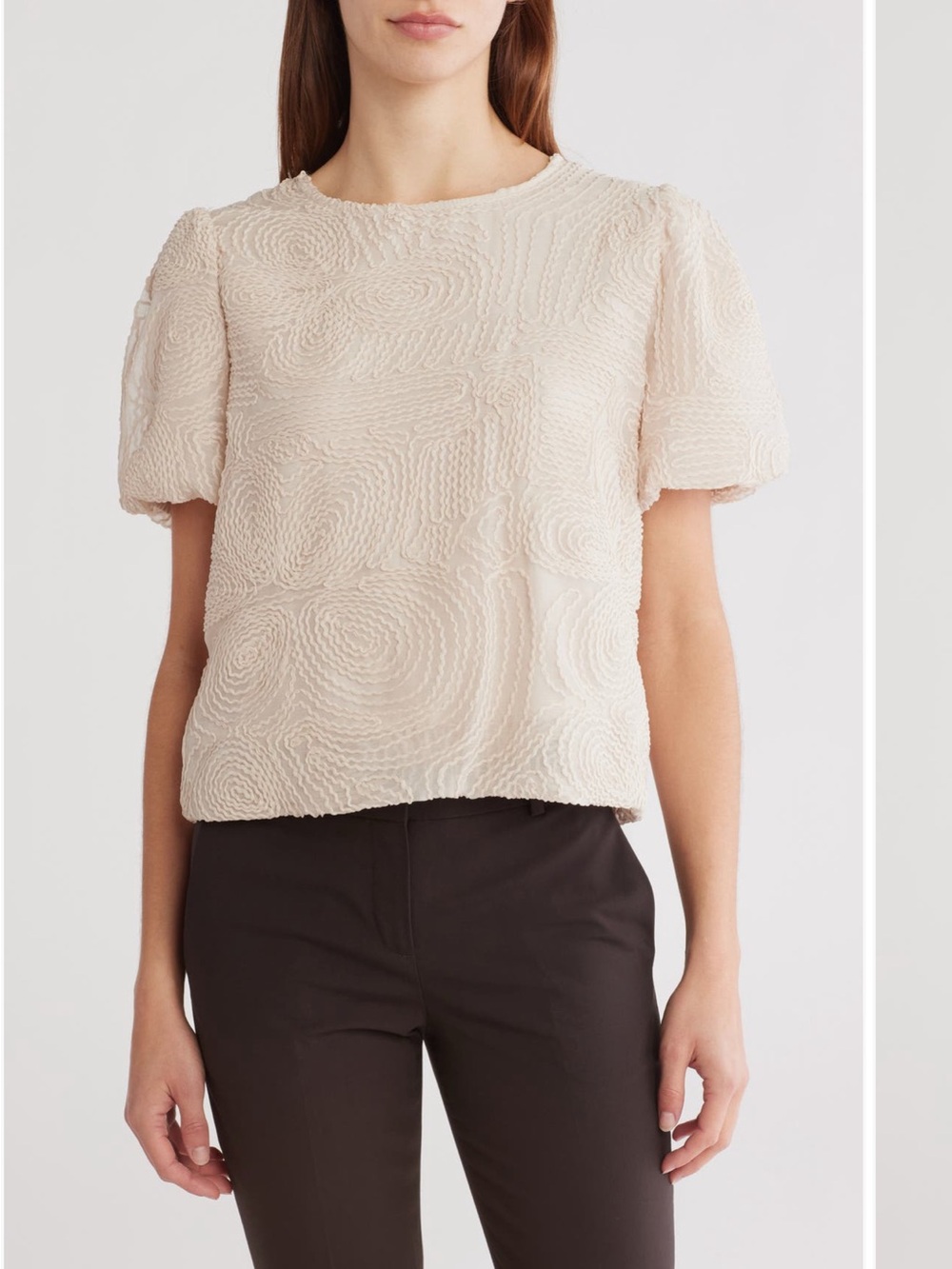 Adrianna Cream Textured Puff-Sleeve Blouse NWOT